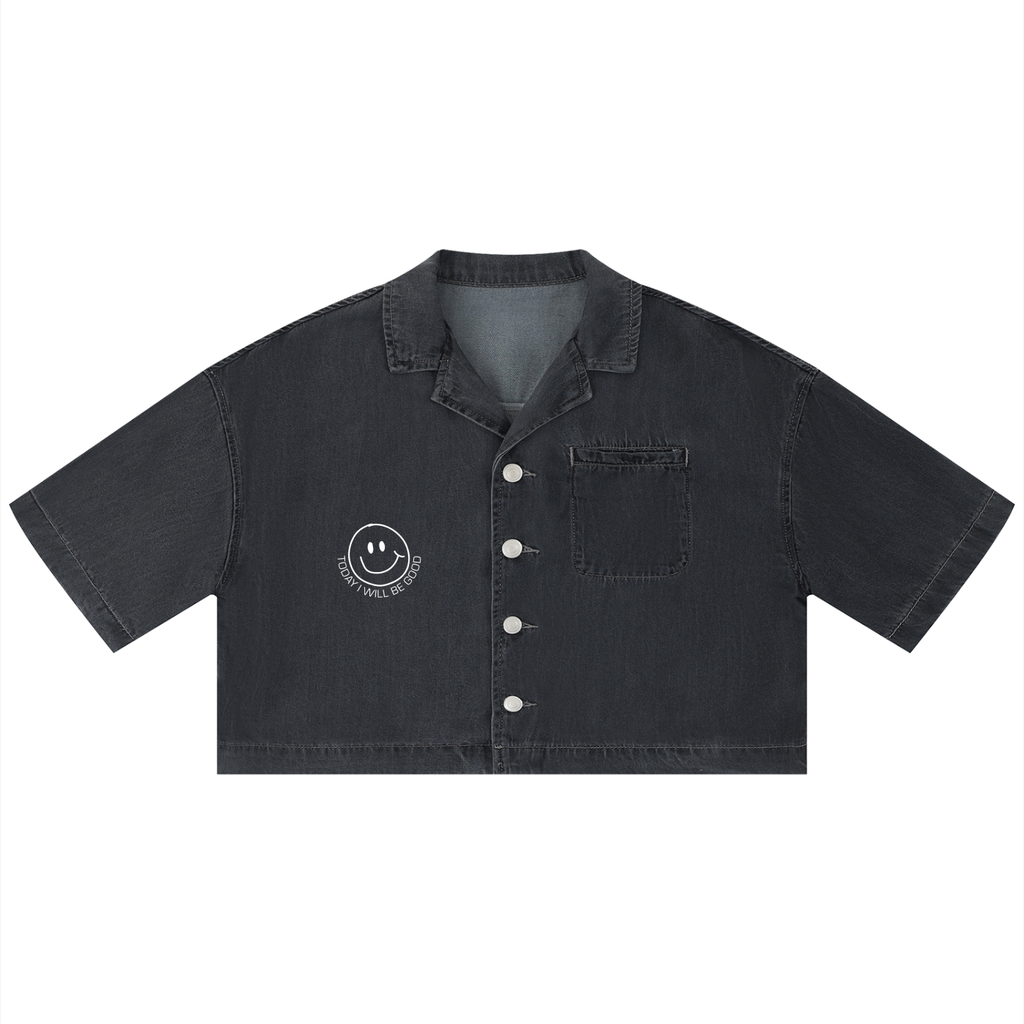 TIWBG LOVE YA BOXY BUTTON UP CROPPED TEE