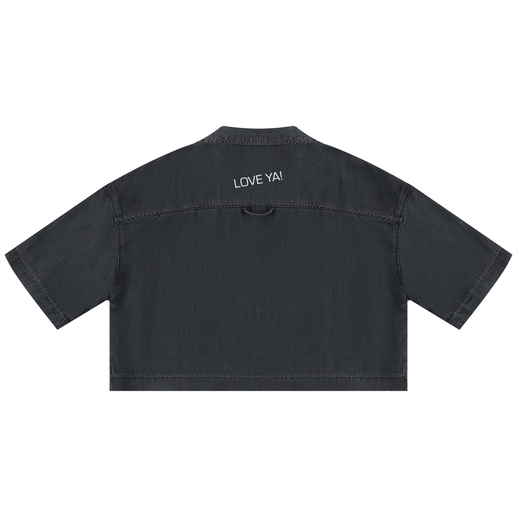TIWBG LOVE YA BOXY BUTTON UP CROPPED TEE